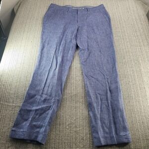 Murano Alex Linen Dress Pants‎ Mens 33x30 Blue Slim Fit Flat Front Casual Office